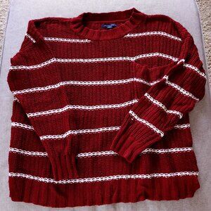American Eagle Stripe Pocket Crew Neck Sweater, Burgundy